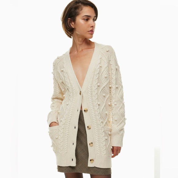 Aritzia Alps Merino wool-cotton cable-knit cardigan Size S $198 LIKE NEW - Picture 3 of 7